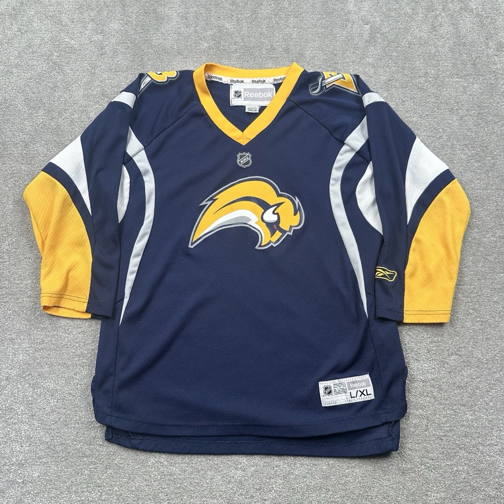 Reebok Navy and Yellow Buffalo Sabres Hockey Jersey